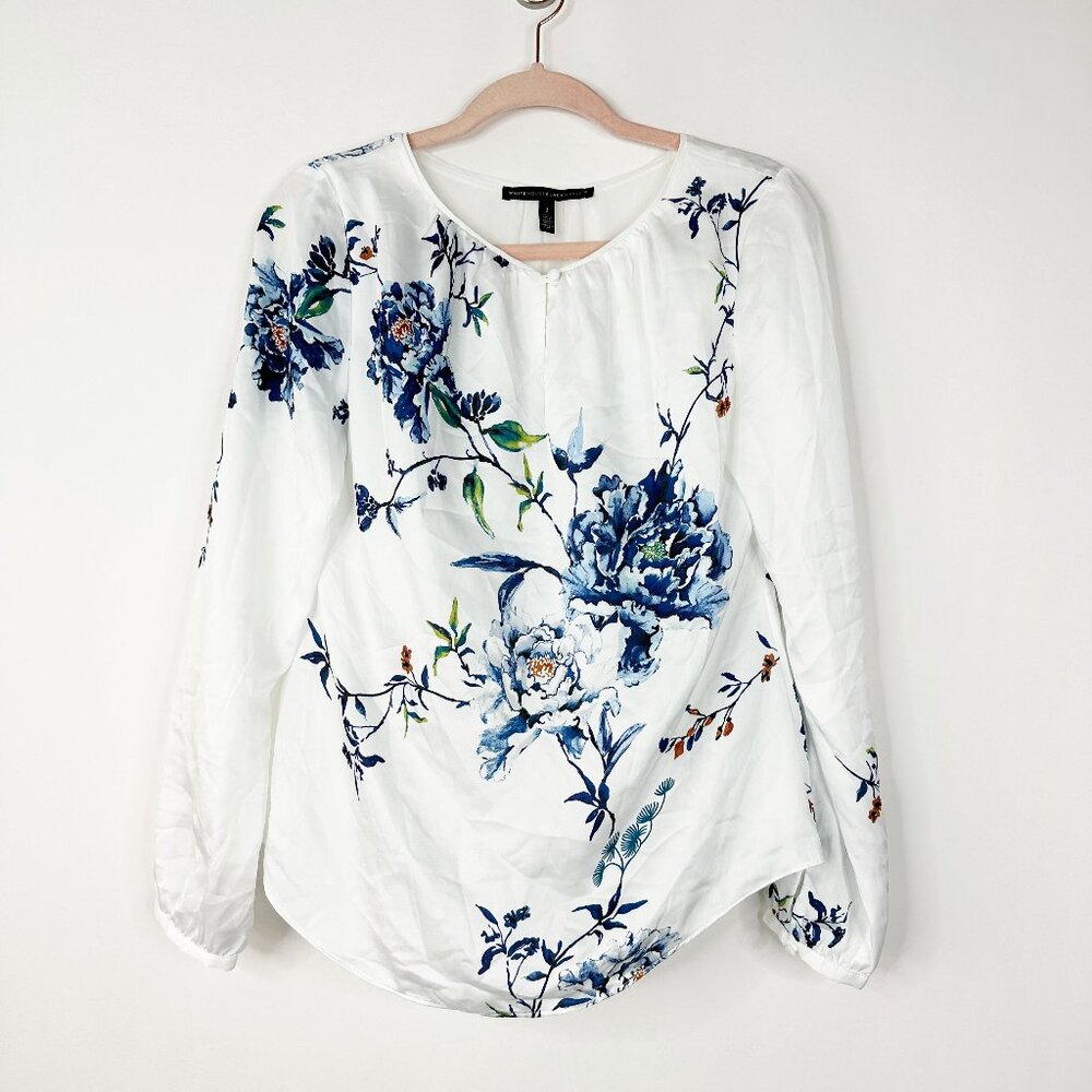 2/$30 White House Black Market Floral Print Long Sleeve Blouse w Keyhole #A0706 - Picture 3 of 9
